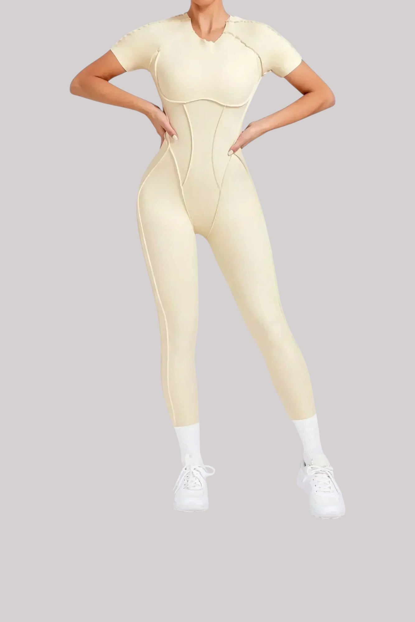 Combinaison Femme Manches Courtes | Couture Blanc Cassé / M