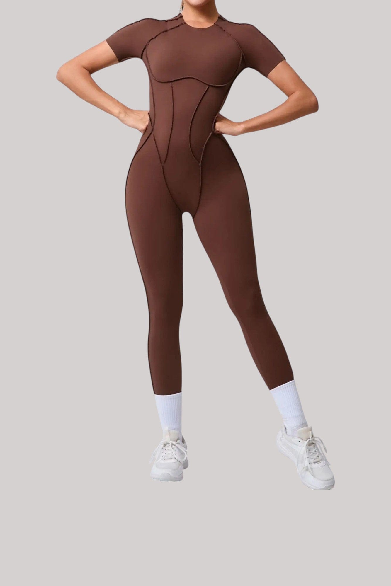 Combinaison Femme Manches Courtes | Couture Marron / M