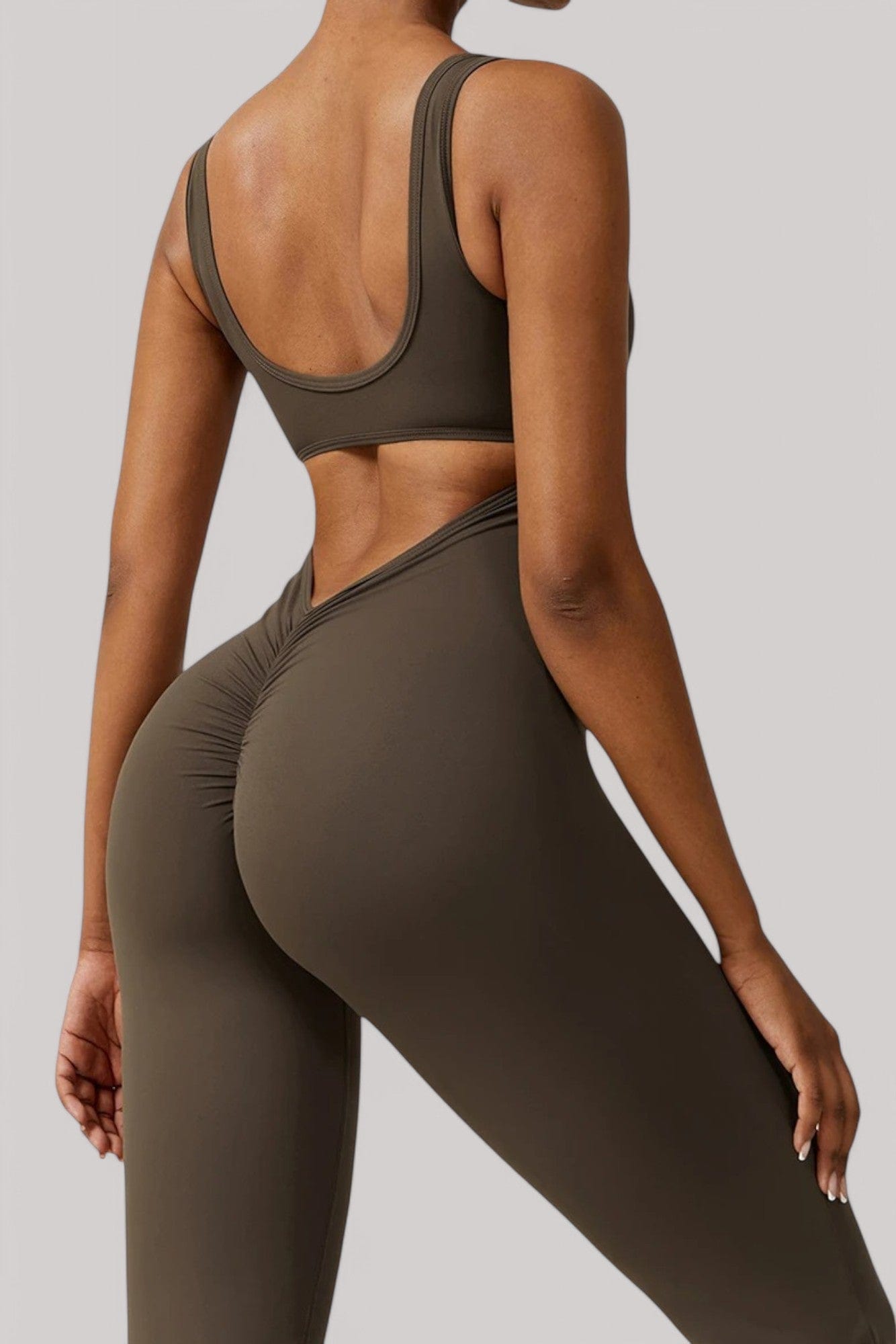 Combinaison Sport Femme | Dos Nu Marron Push Up / XS
