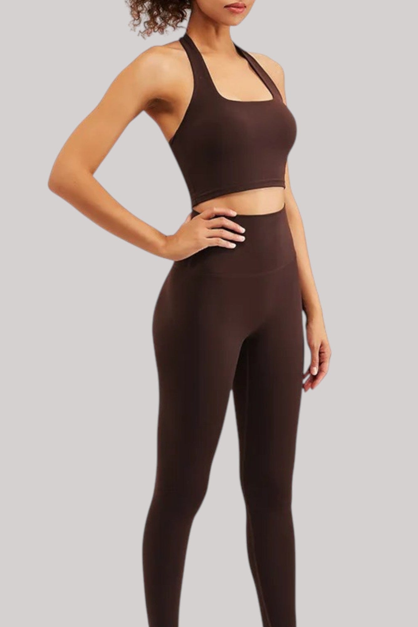 Ensemble Pilates – Legging + Brassière | Taille Haute Marron / S