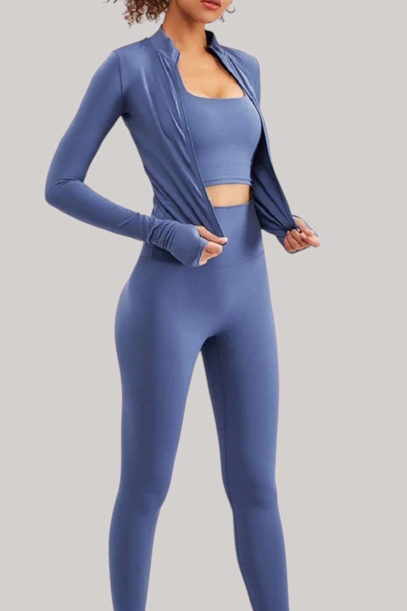 Ensemble Pilates – Legging + Brassière + Veste | Taille Haute Bleu / S