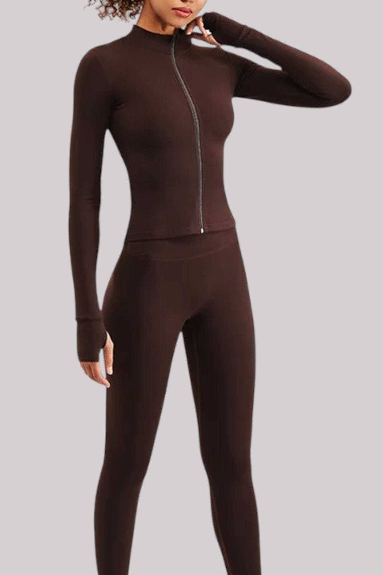 Ensemble Pilates – Legging + Veste | Taille Haute Marron / S