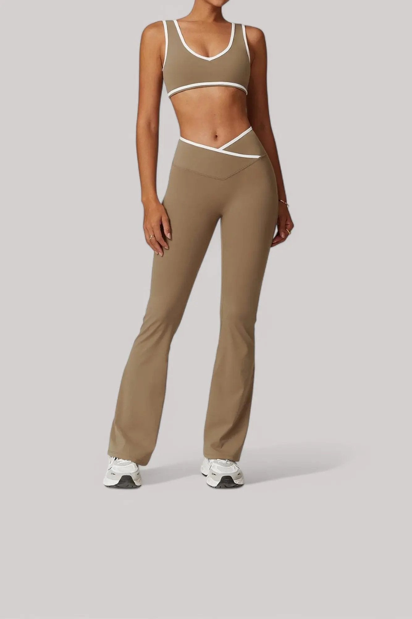 Ensemble sport femme – Legging + Brassière | Taille Croisée Beige / S