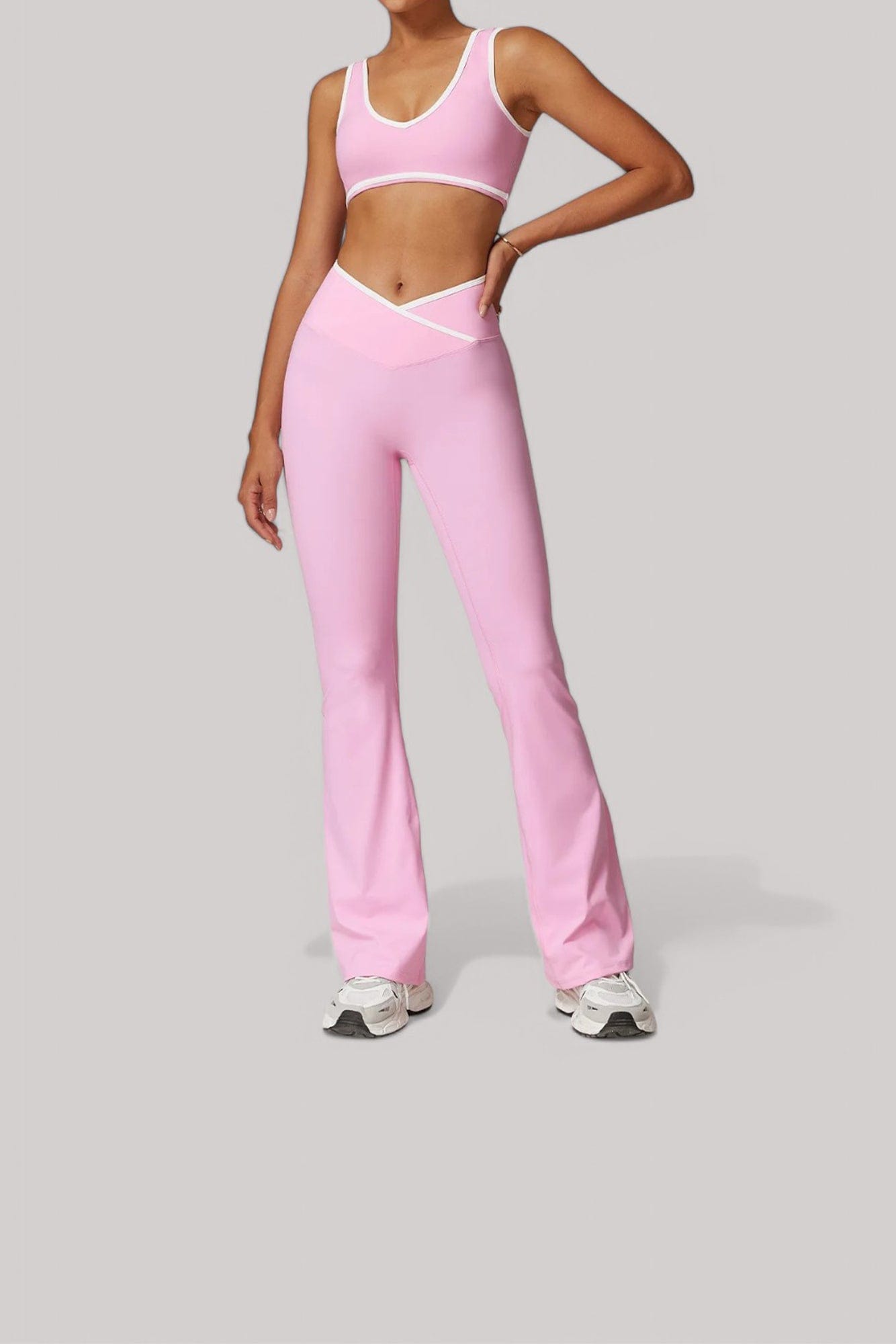 Ensemble sport femme – Legging + Brassière | Taille Croisée Rose / S