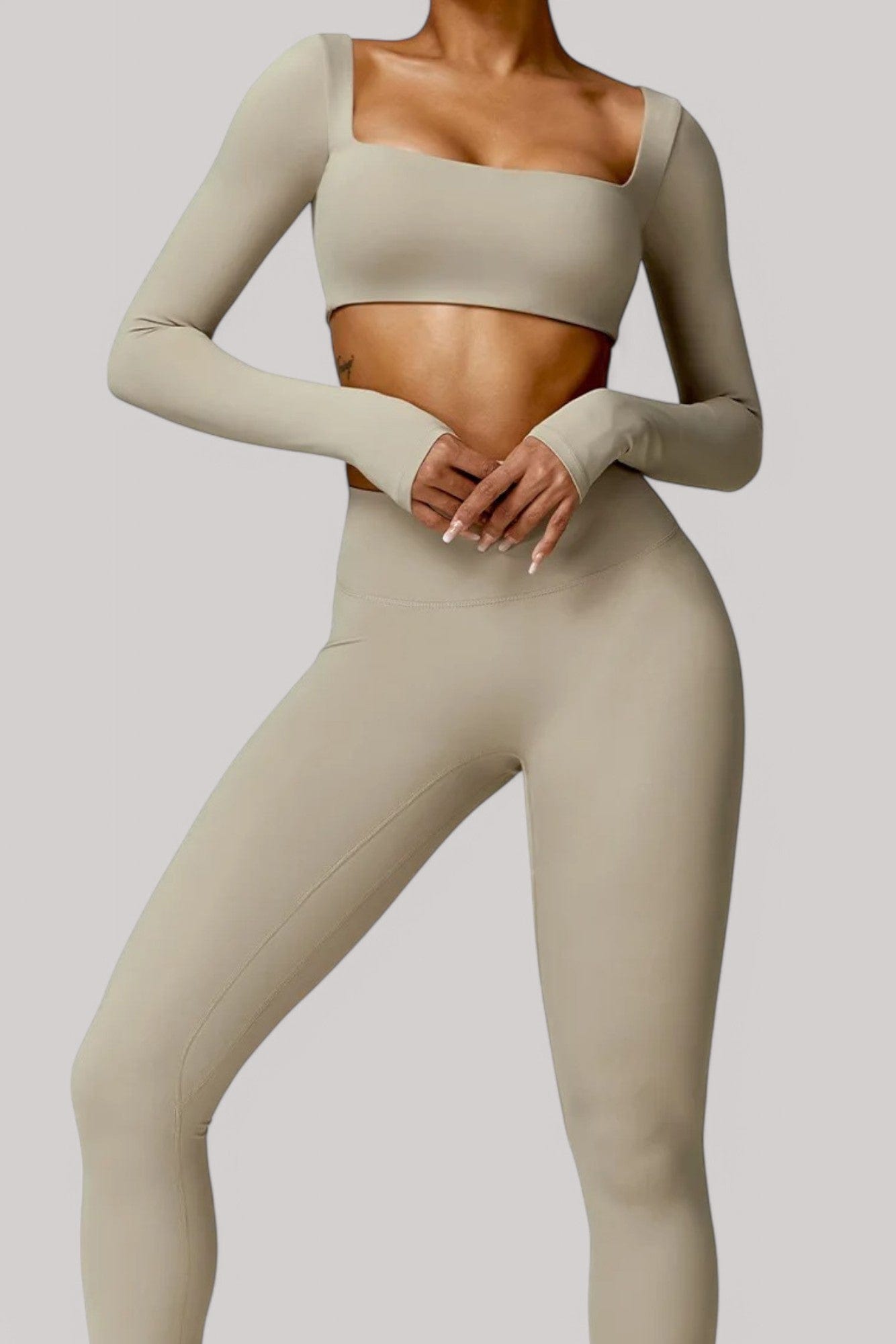 Ensemble Sport – Legging + Haut | Crop Top Beige / S