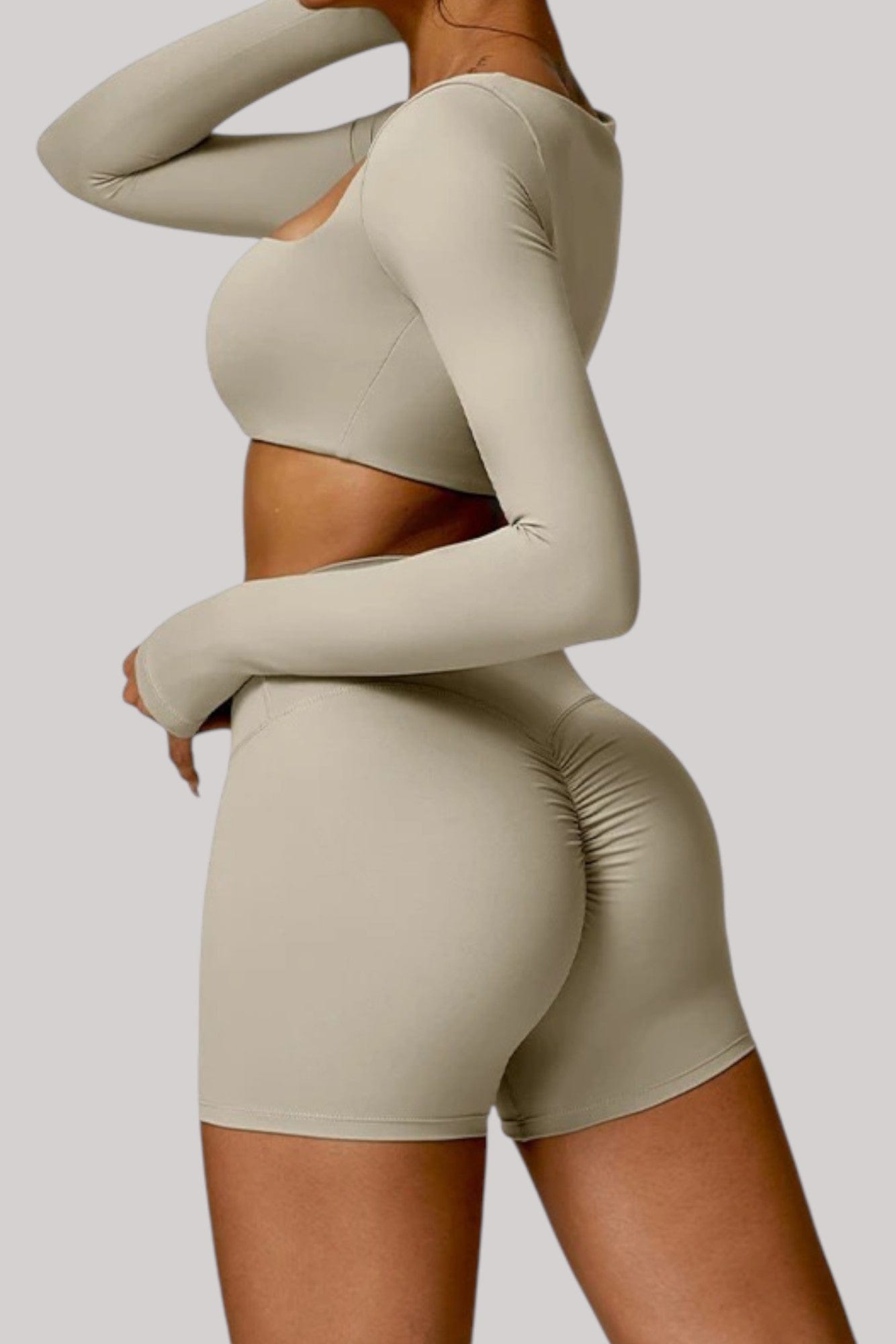 Ensemble Sport – Short + Haut | Crop Top Beige / S