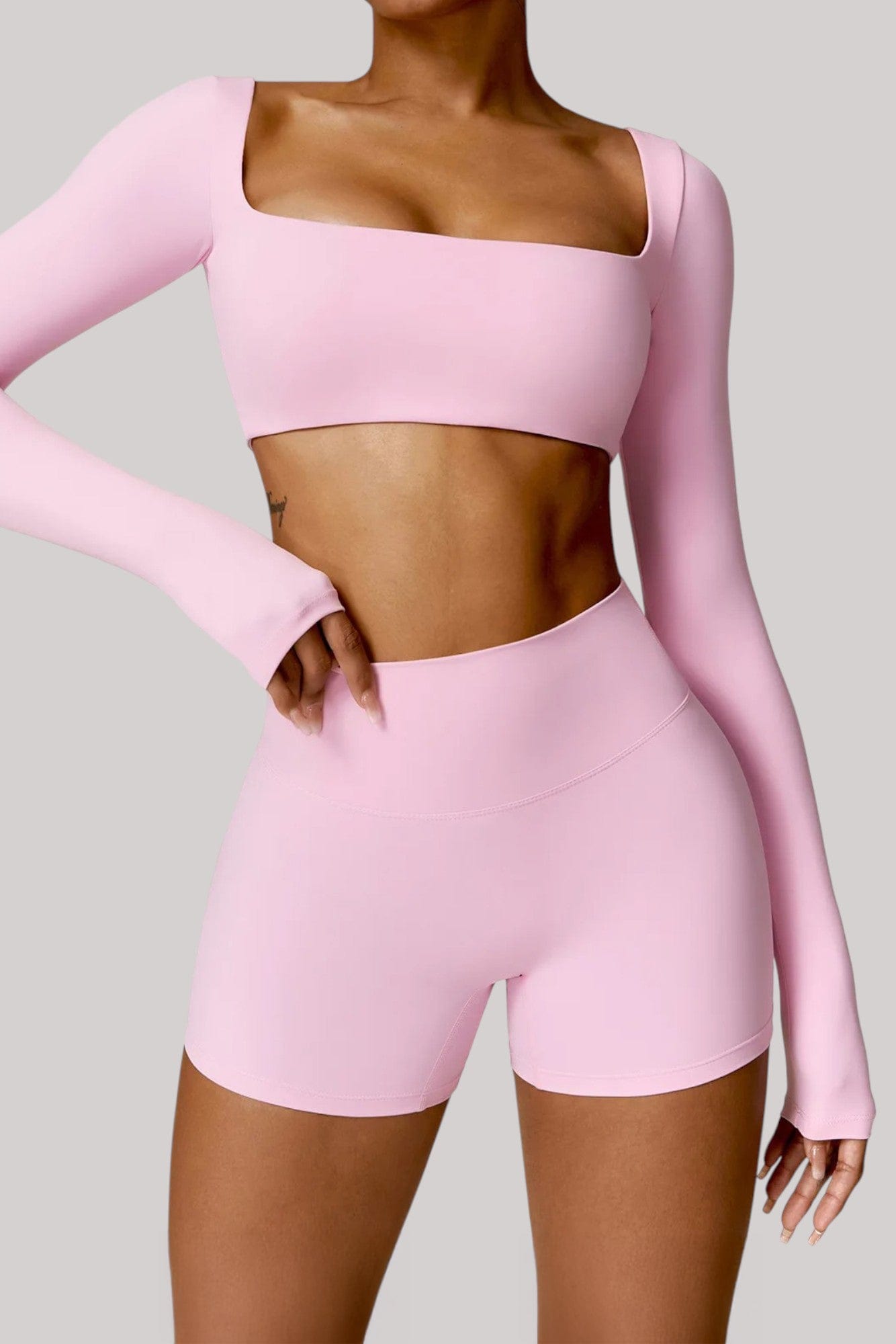 Ensemble Sport – Short + Haut | Crop Top Rose / S