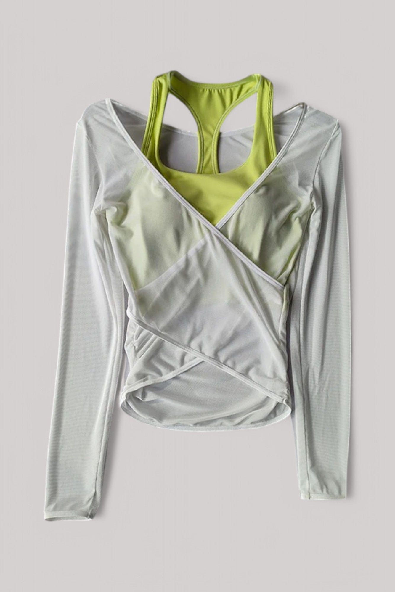 Tee Shirt Sport Femme - Manches Longues + Débardeur Blanc / Vert / S