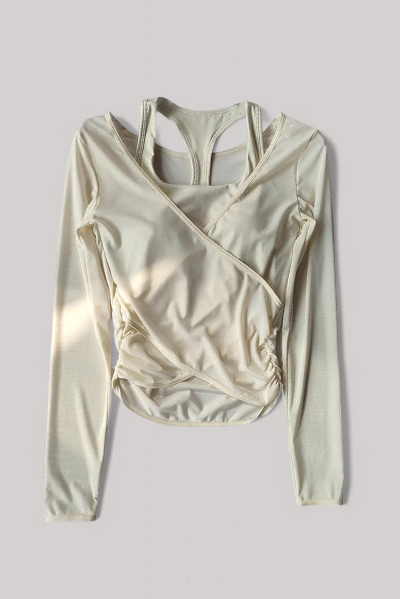 Tee Shirt Sport Femme - Manches Longues + Débardeur Ivoire / S