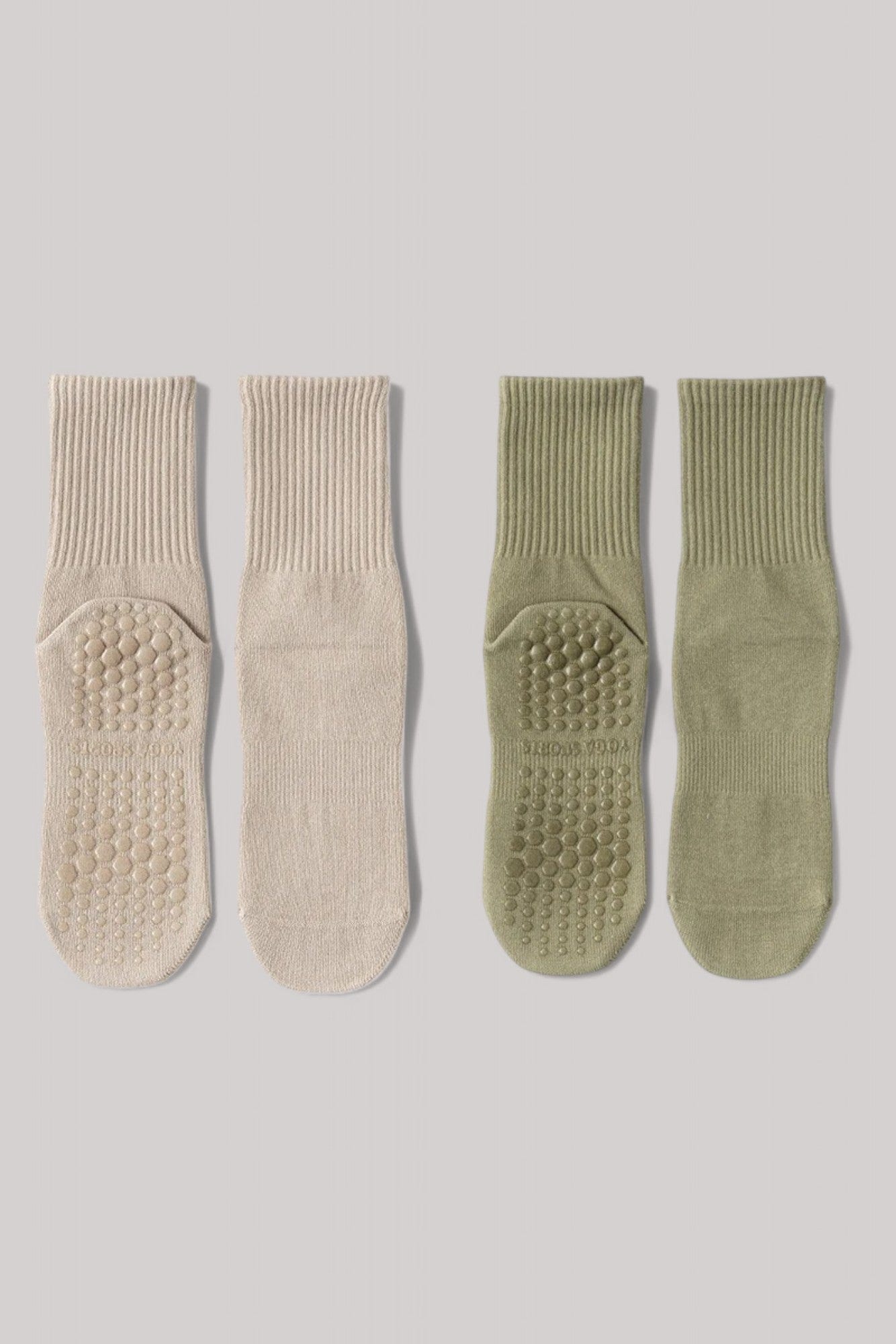 Chaussettes Pilates | Longue Beige/Vert