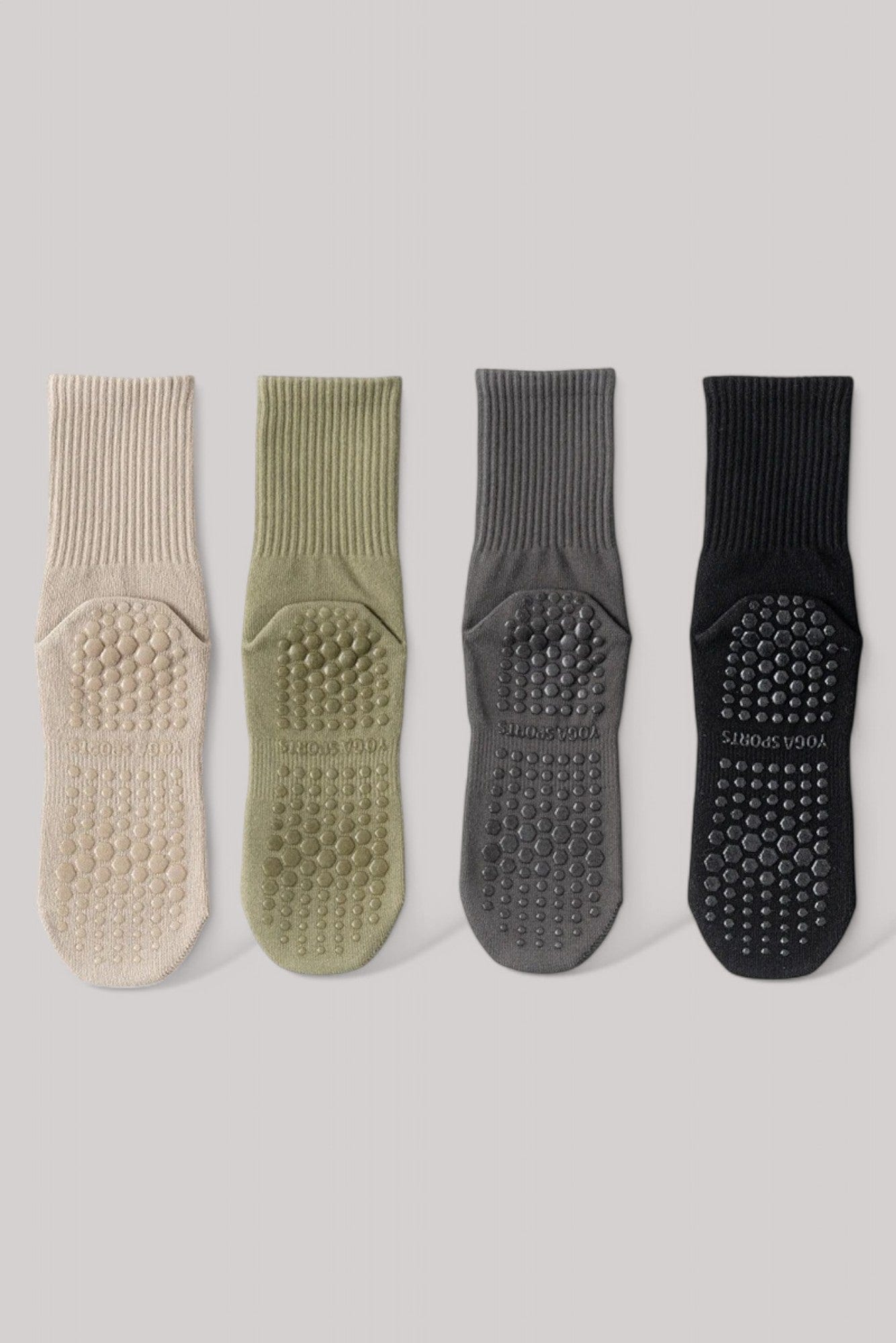 Chaussettes Pilates | Longue Beige/Vert/Gris Foncé/Noir