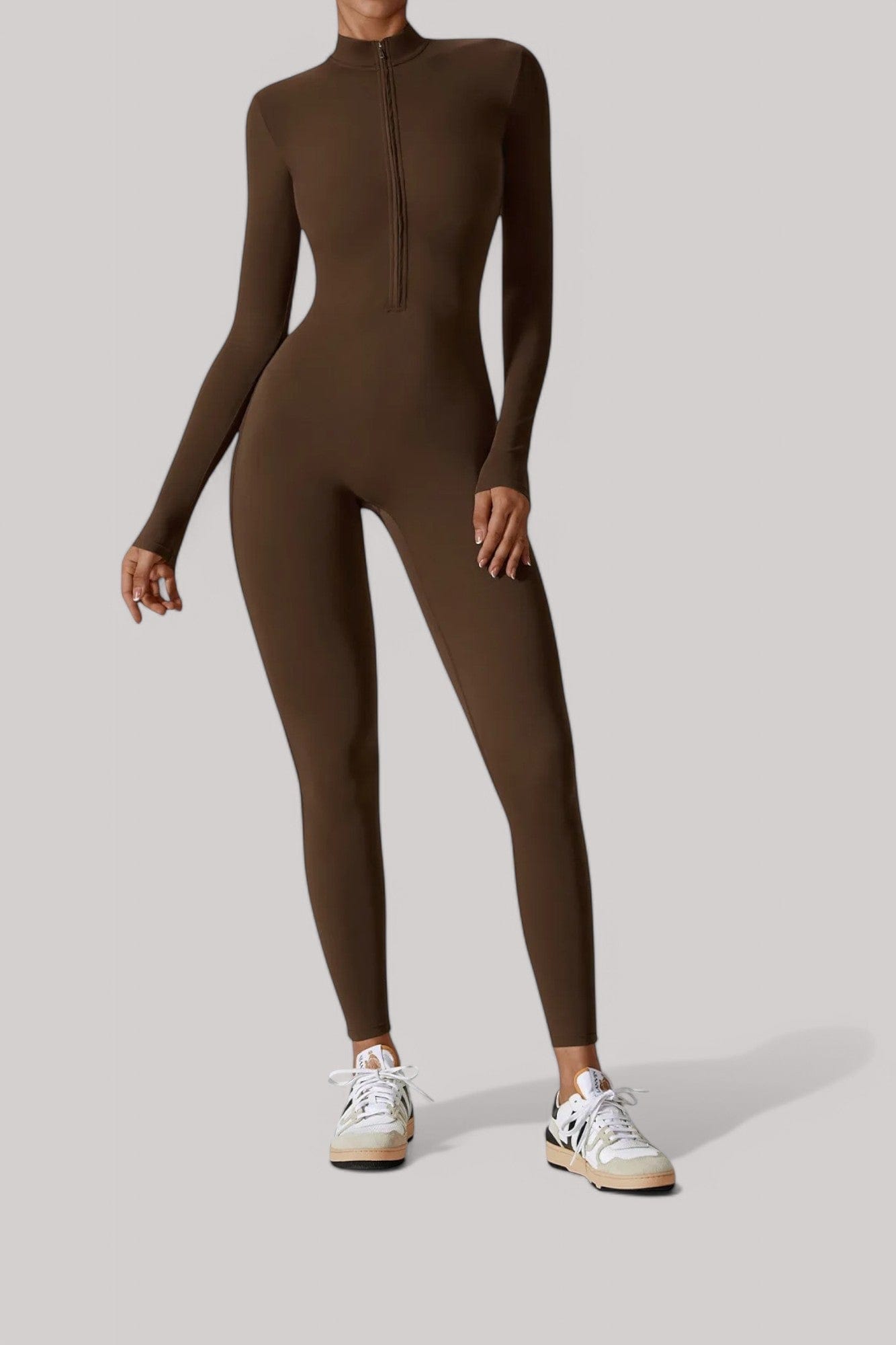 Combinaison Femme Manches Longues | Zip Marron / S