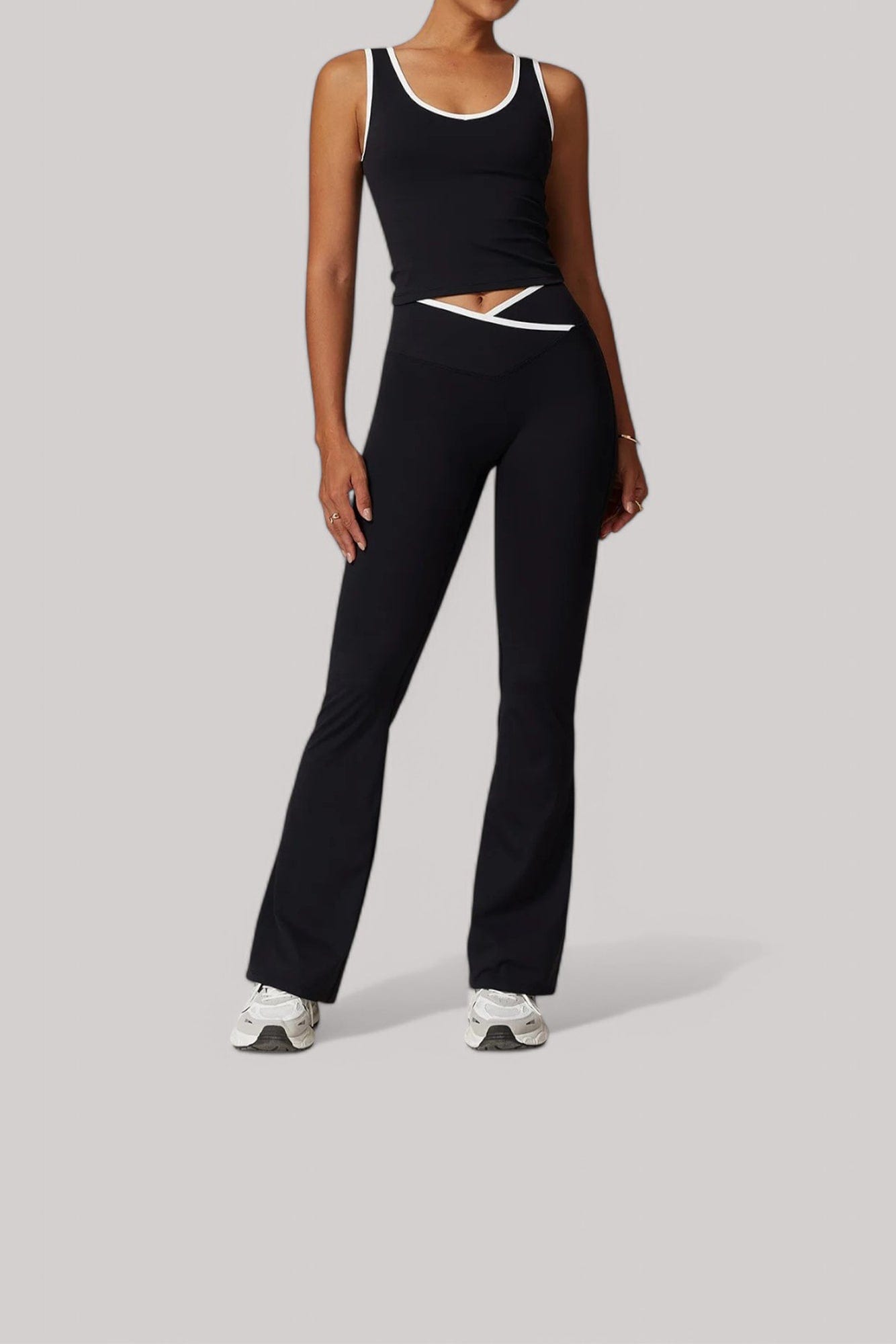 Ensemble sport femme – Legging + Débardeur | Taille Croisée Noir / S