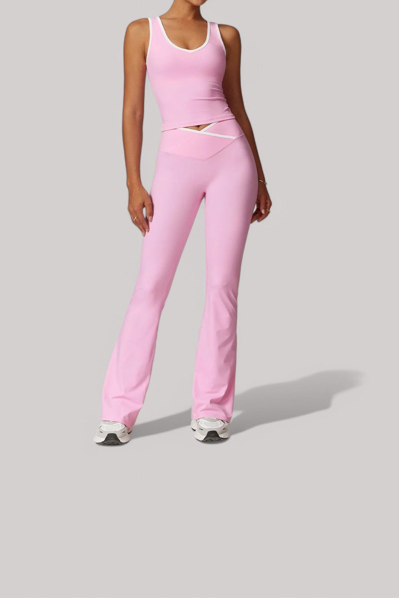 Ensemble sport femme – Legging + Débardeur | Taille Croisée Rose / S