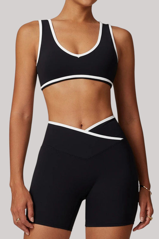 Ensemble sport femme – Short + Brassière | Taille Croisée Noir / S