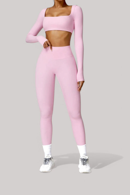 Ensemble Sport – Legging + Haut | Crop Top Rose / S